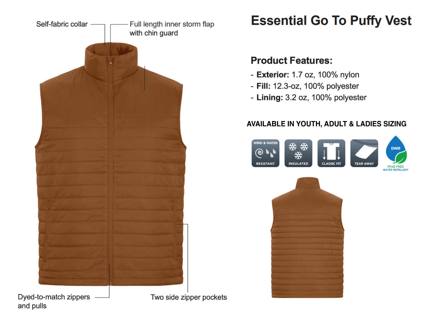 SGS Circle ADULT Lightweight Puffer Vest (SGSP002-CH7691)