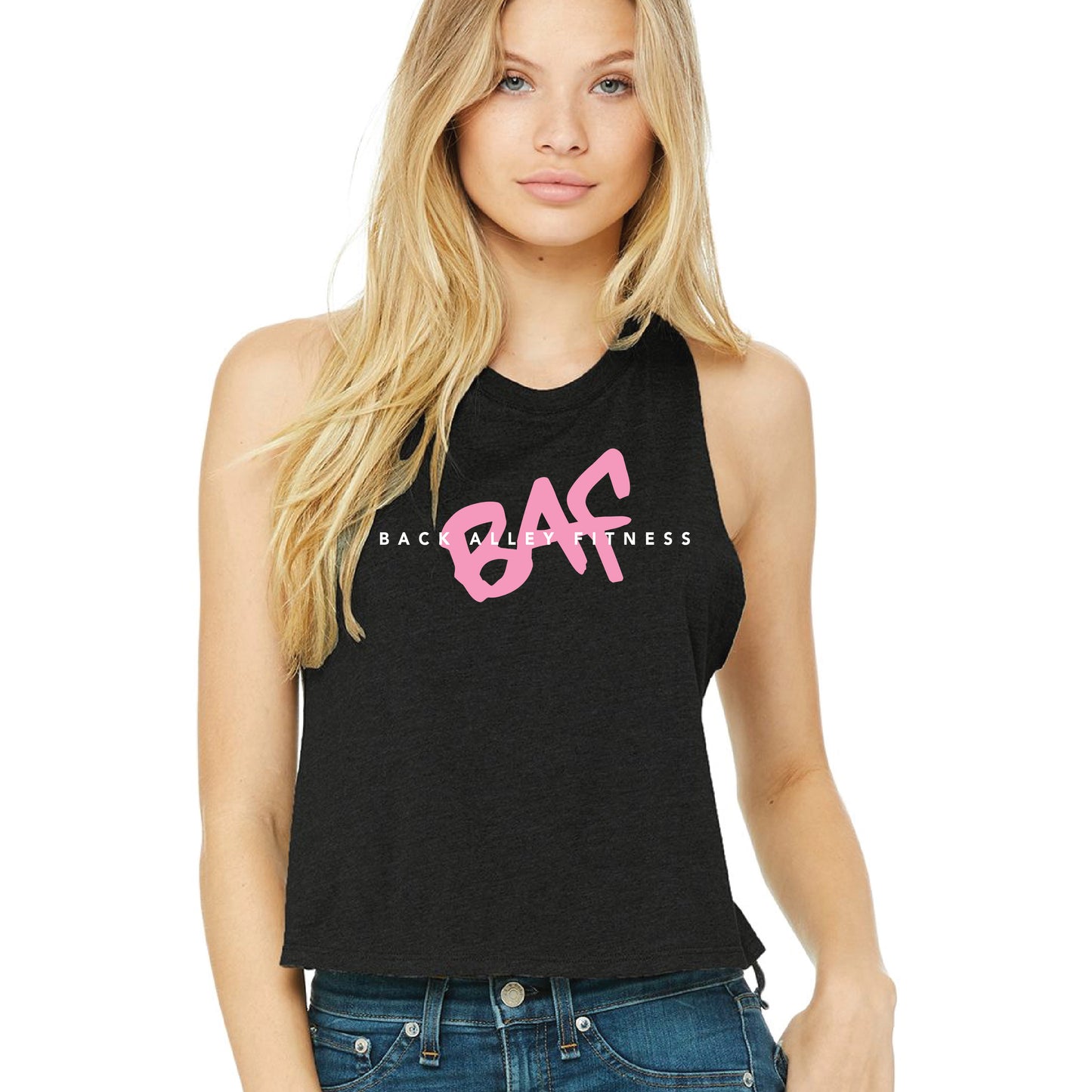 BAF Black Ladies Cropped Racerback Tank (T4-6682)