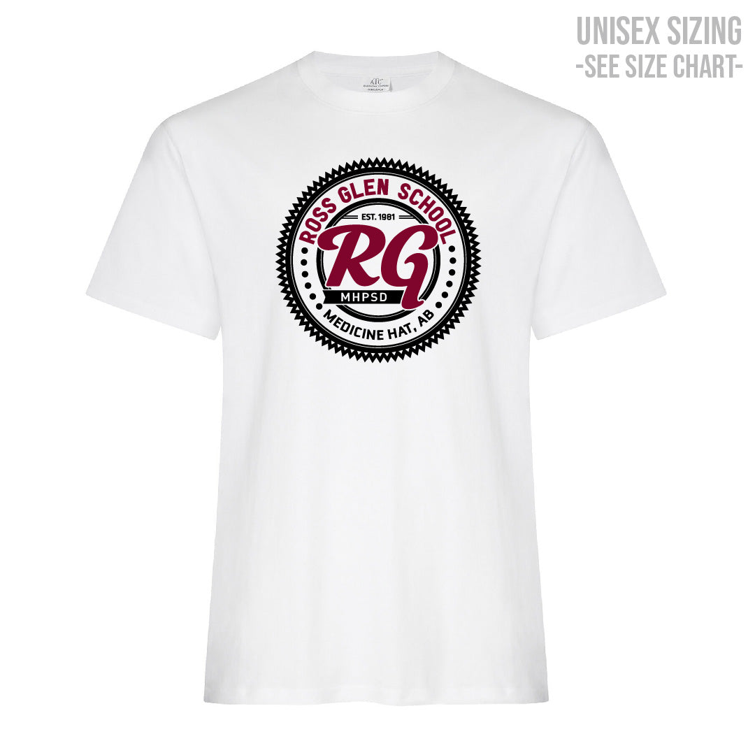 Ross Glen Maroon Crest Unisex T-Shirt (TRG0005-ATC2000)