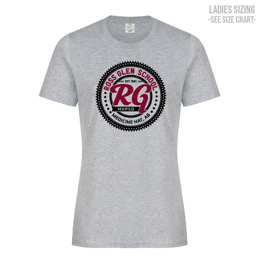 Ross Glen Maroon Crest Ladies T-Shirt (TRG0005-ATC2000L)