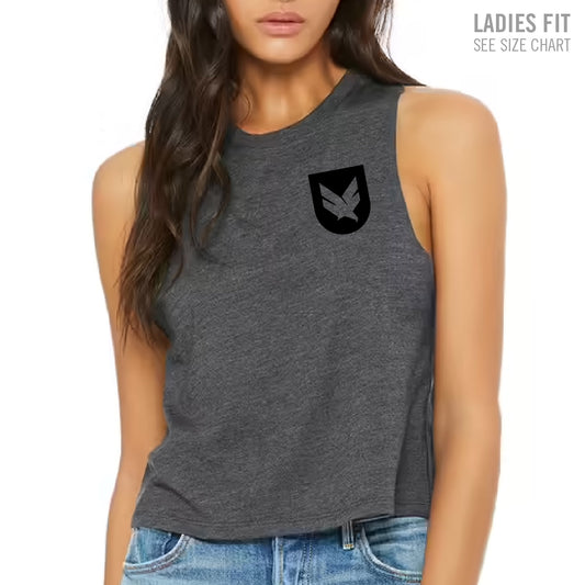 Domain Crossfit Small Badge Ladies Cropped Racerback Tank (DCT003/005-6682)