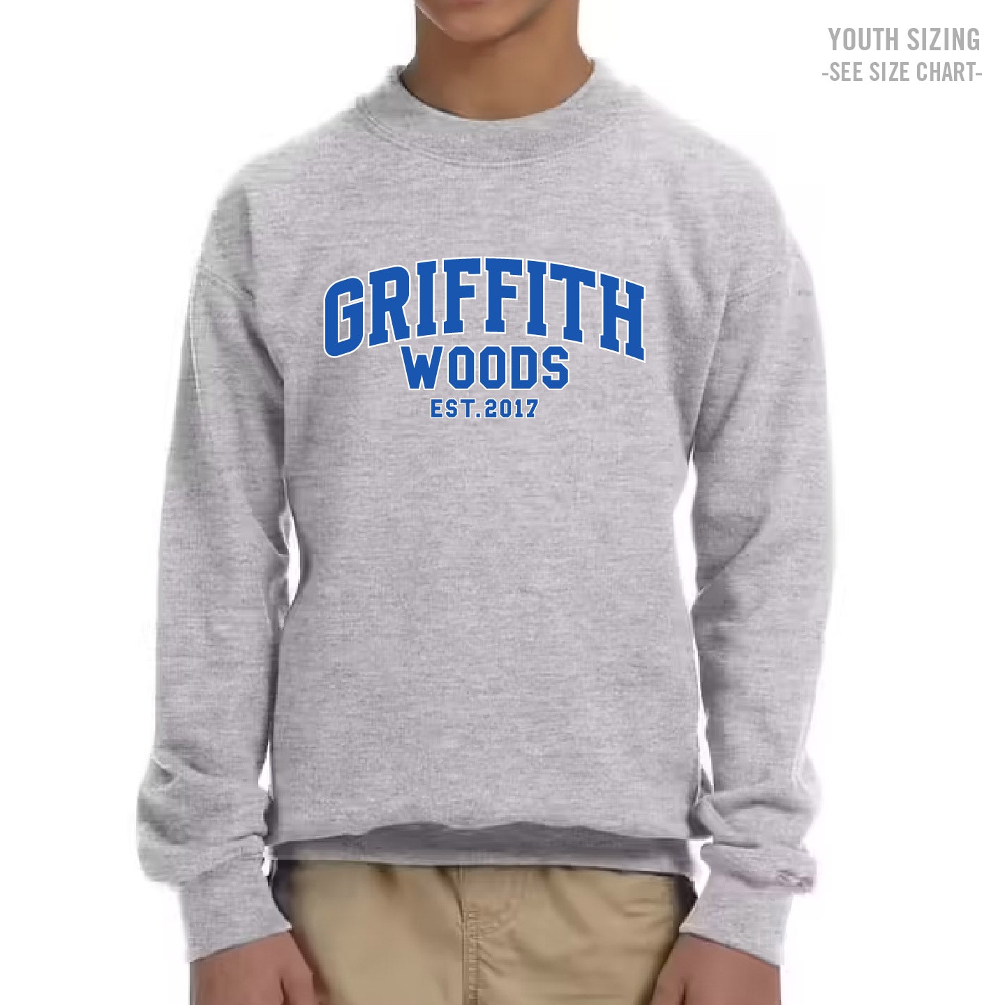 Griffith Woods Collegiate YOUTH Crewneck Sweatshirt (GW24005Y-18000B)