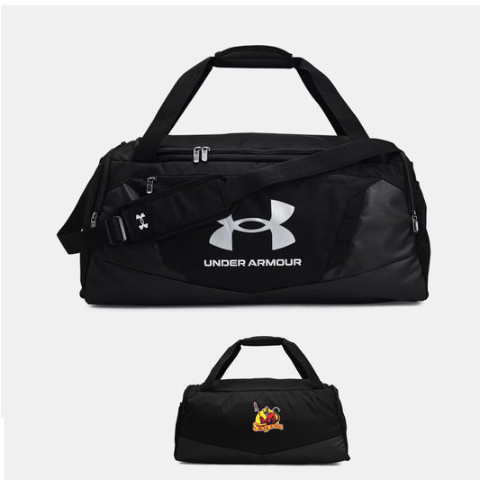 under armour duffle bag with medicine hat lacrosse club logo on it