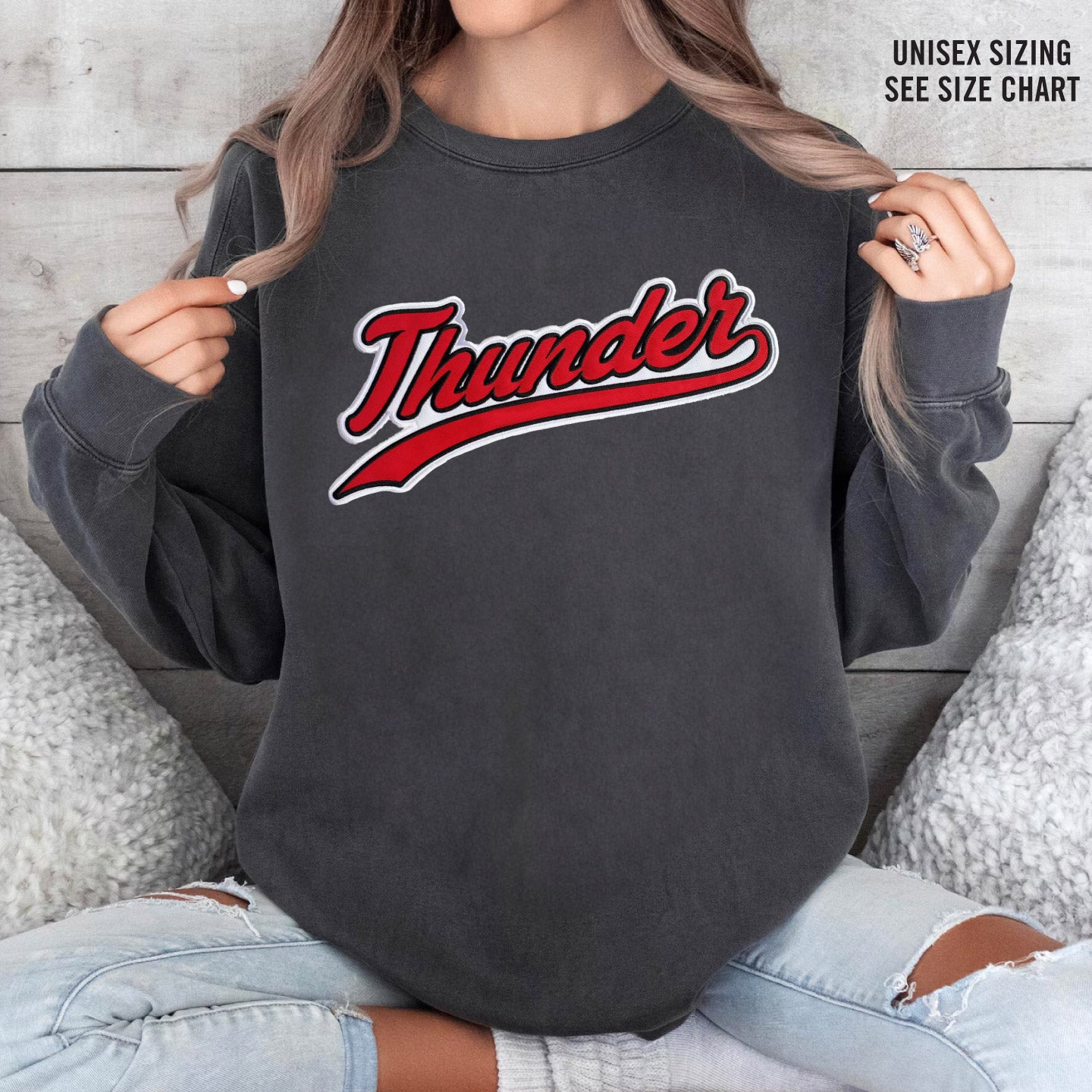 MH Thunder Pigment Dyed Retro Crewneck w/ Embroidered Appliqué (THP003-1566)