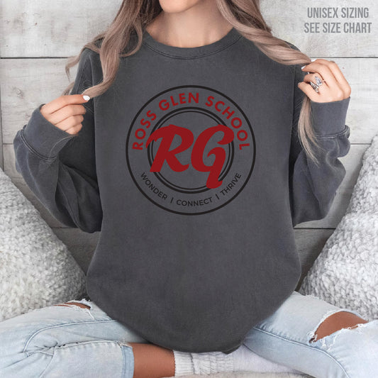 Ross Glen Maroon Crest ADULT Pigment Dyed Retro Crewneck  (RGST006-1566)