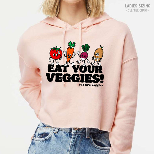 Ruben's Veggies Cartoony Ladies Cropped Hoodie (RVT009-AFX64CRP)