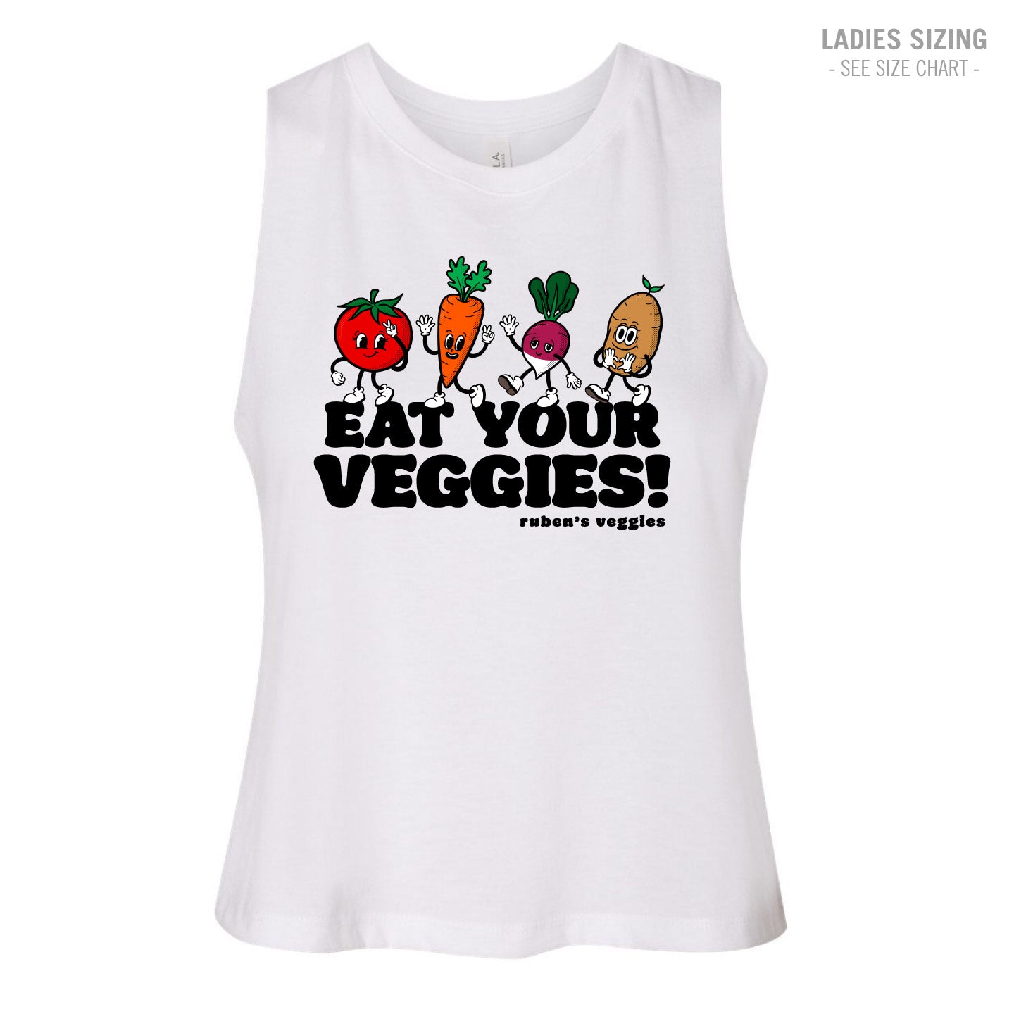 Ruben's Veggies Cartoony Ladies Cropped Racerback Tank (RVT009-6682)