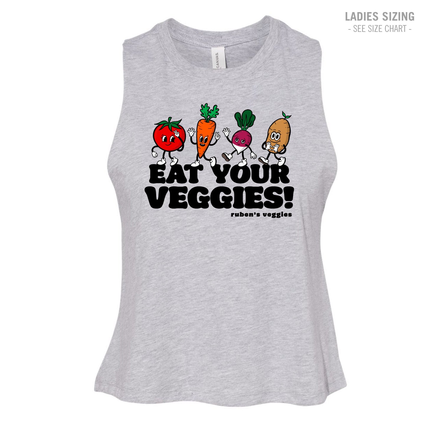 Ruben's Veggies Cartoony Ladies Cropped Racerback Tank (RVT009-6682)