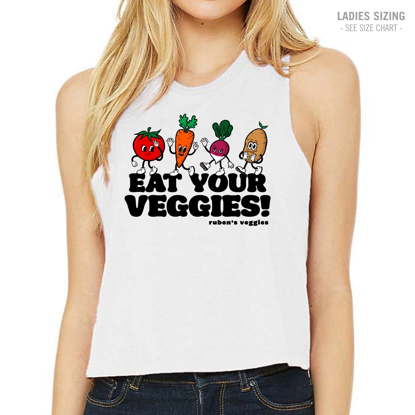 Ruben's Veggies Cartoony Ladies Cropped Racerback Tank (RVT009-6682)