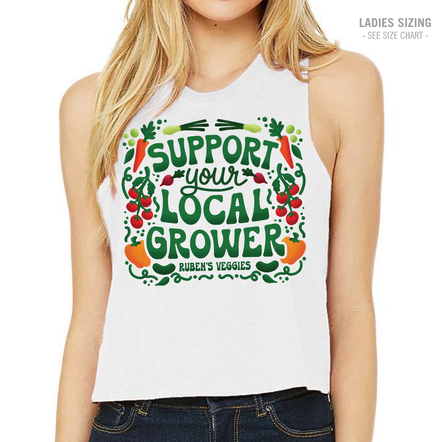 Ruben's Veggies Local Grower Ladies Cropped Racerback Tank (RVT005-6682)