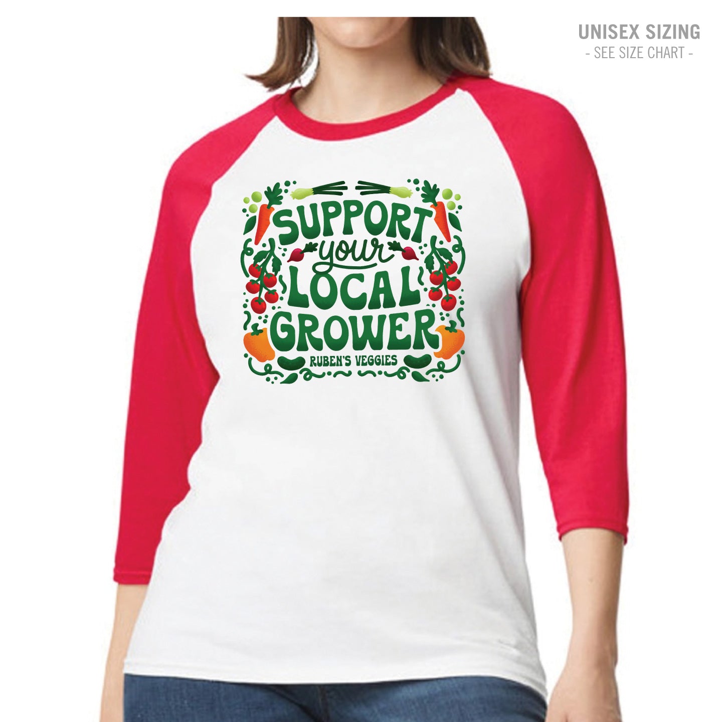 Ruben's Veggies Local Grower Unisex Baseball Tee (RVT005-5700)