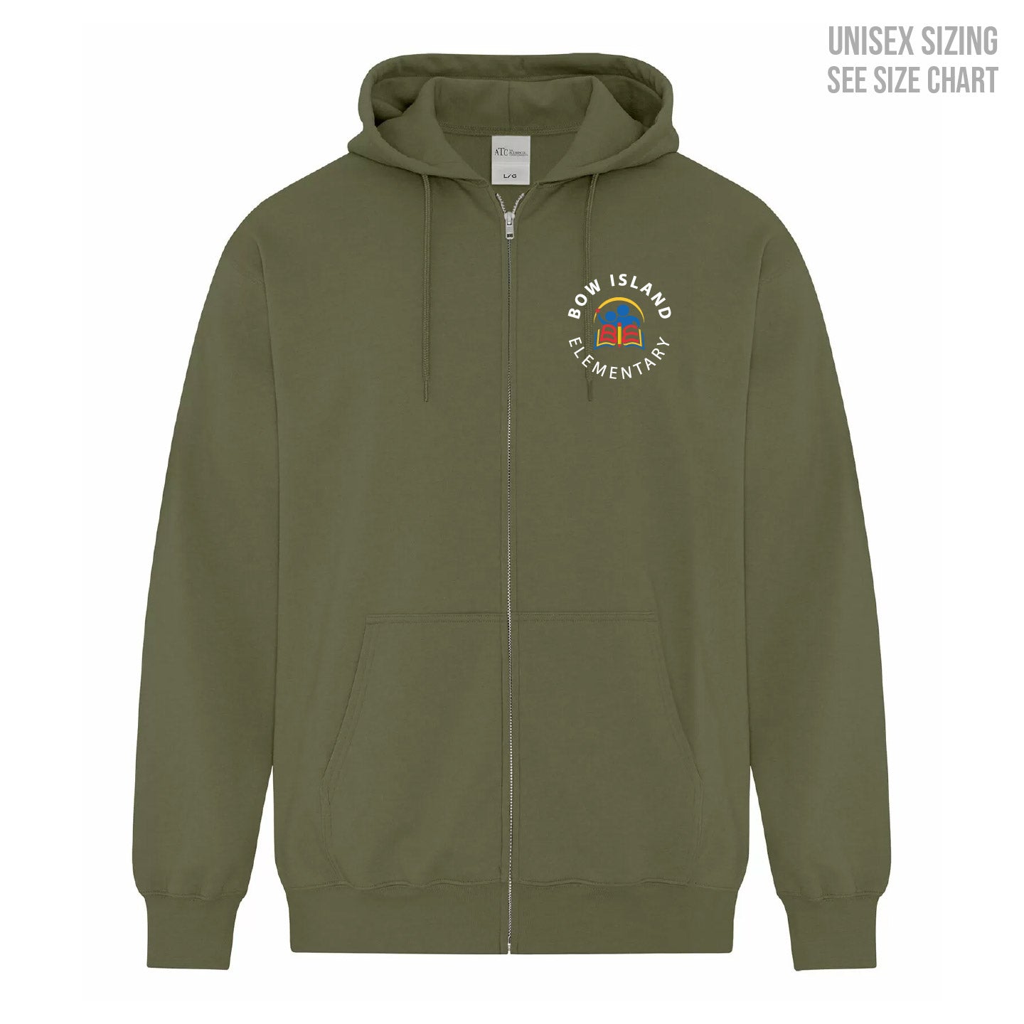 Bow Island Elementary ADULT Zip-Up Hoodie (BOWT003-ATCF2600)