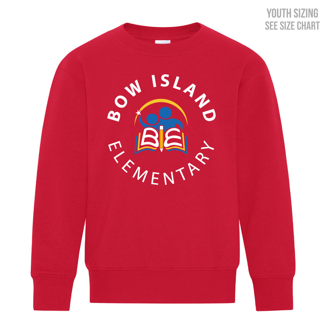 Bow Island Elementary YOUTH Red Crewneck Sweatshirt (BOWT005-Y2400)