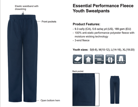 MH Lacrosse YOUTH  Performance Fleece Pants (MHLXT004-ATCY2180)