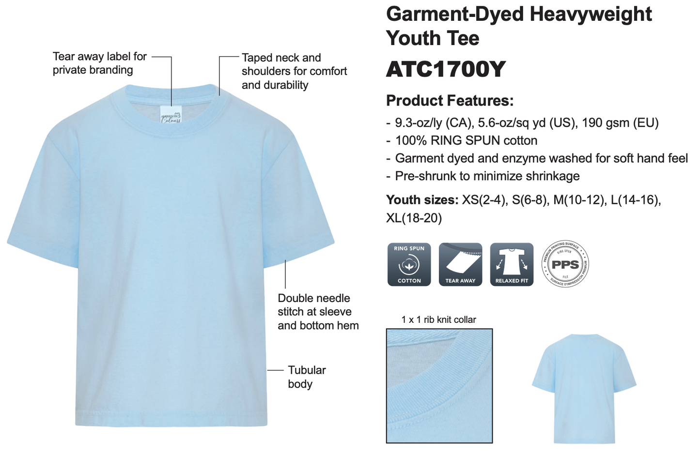 GWS Retro Dyed YOUTH Ringspun T-Shirt (GWST002-ATC1700Y)