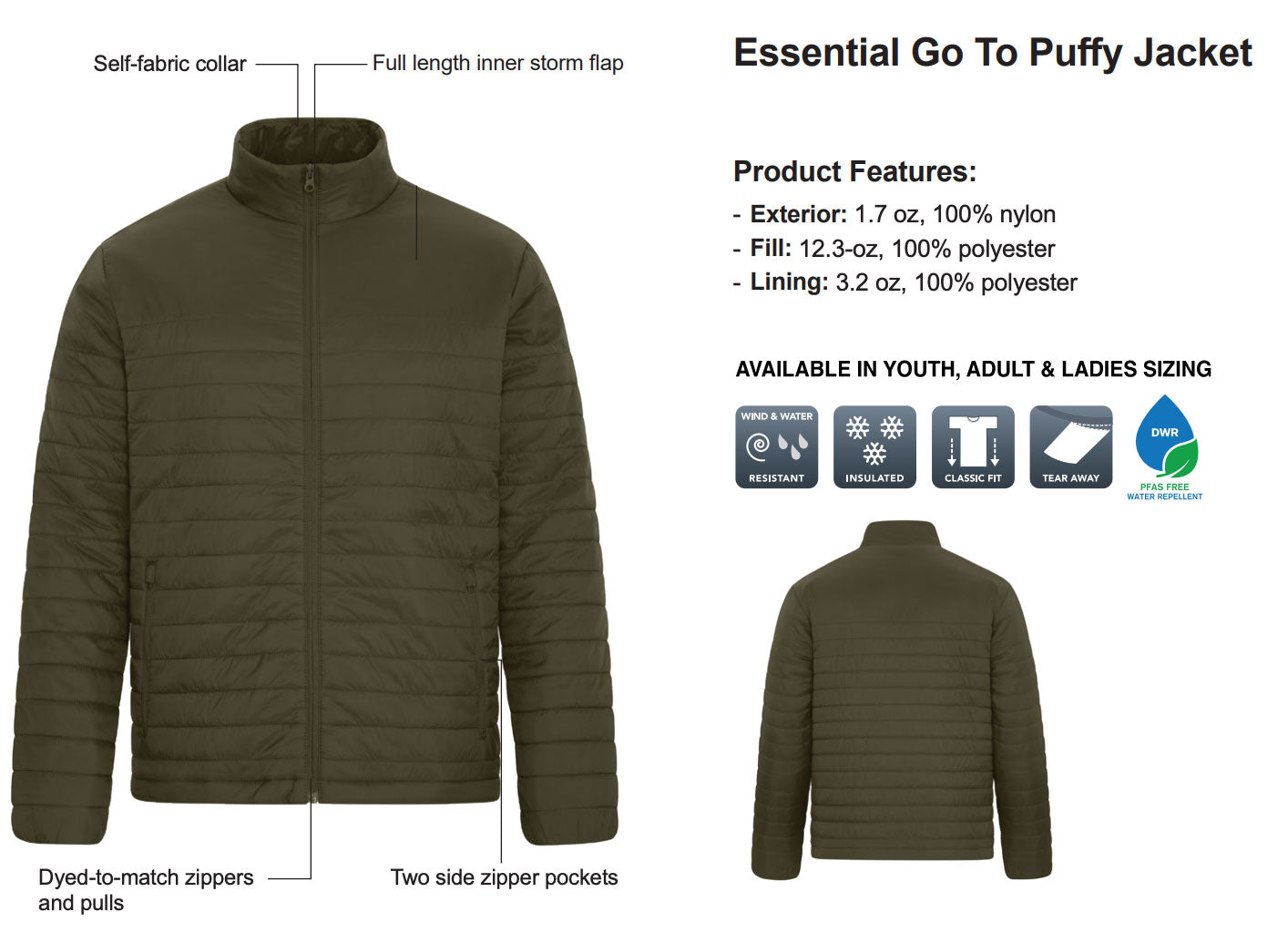 Bow Island Skating Club ADULT Lightweight Patched Puffer Jacket (BISP001-CH7690)