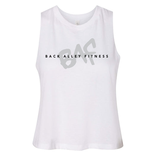 BAF White Ladies Cropped Racerback Tank (T1-6682)